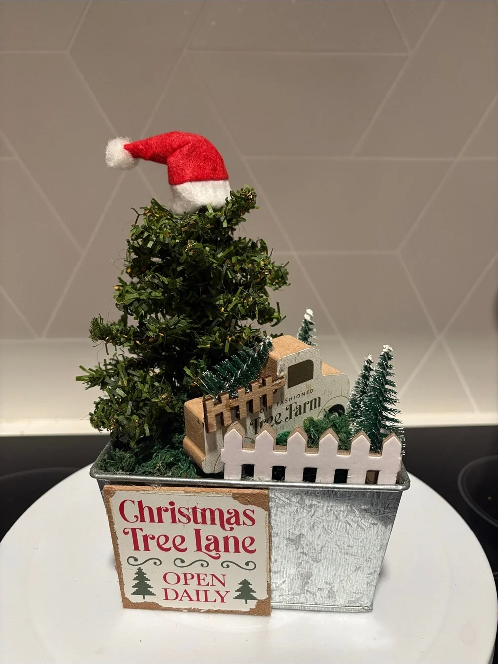 Hand Crafted Red & Green Mini Christmas Tree Planter